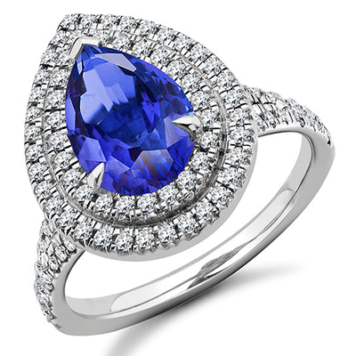 Double-Halo Cluster Tanzanite & Diamond Engagement Ring, 0.55ct