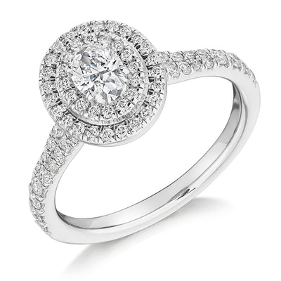 Halo with Diamond Set Shoulders Oval Cut Engagement Ring, 0.33ct