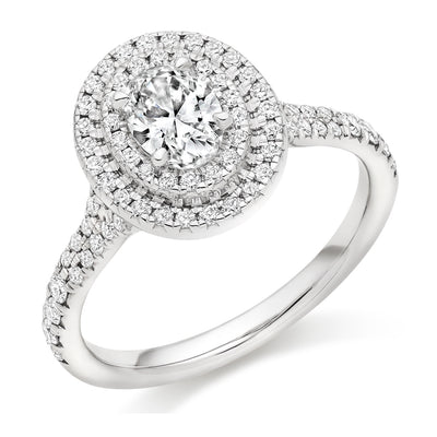 Halo with Diamond Set Shoulders Oval Cut Engagement Ring, 0.50ct