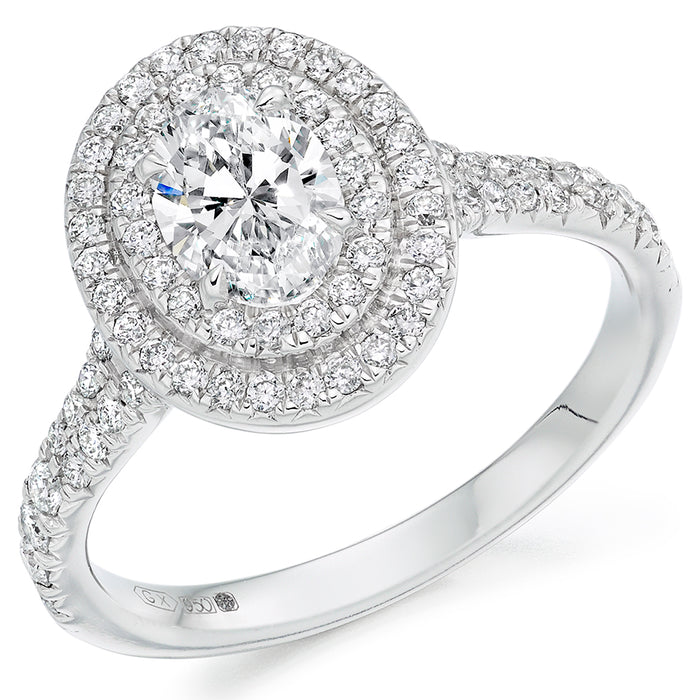 Halo with Diamond Set Shoulders Oval Cut Engagement Ring, 0.75ct