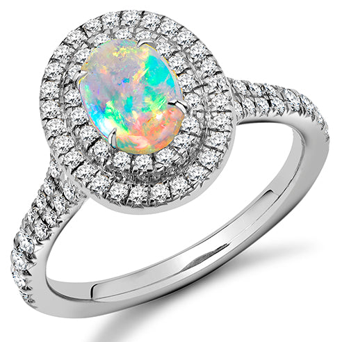 Diamond-Halo Opal & Diamond Engagement Ring, 0.5ct