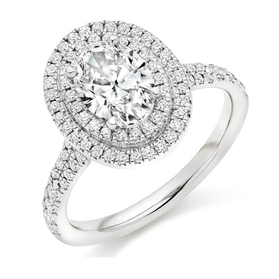 Halo with Diamond Set Shoulders Oval Cut Engagement Ring, 1.00ct