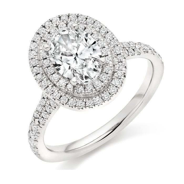 Halo with Diamond Set Shoulders Oval Cut Engagement Ring, 1.00ct