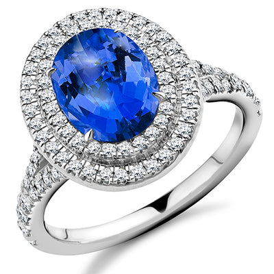 Double-Halo Cluster Tanzanite & Diamond Engagement Ring B, 0.55ct