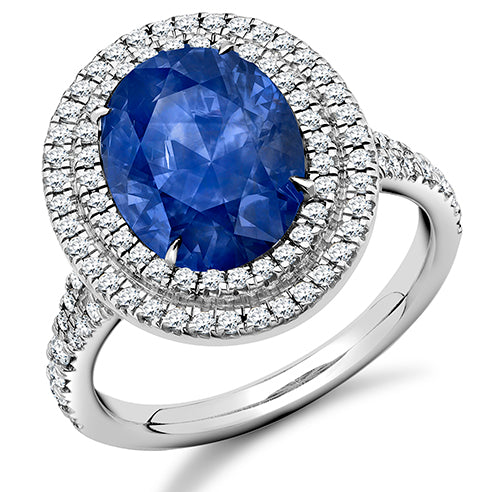 Double-Halo Cluster Sapphire & Diamond Engagement Ring, 0.55ct