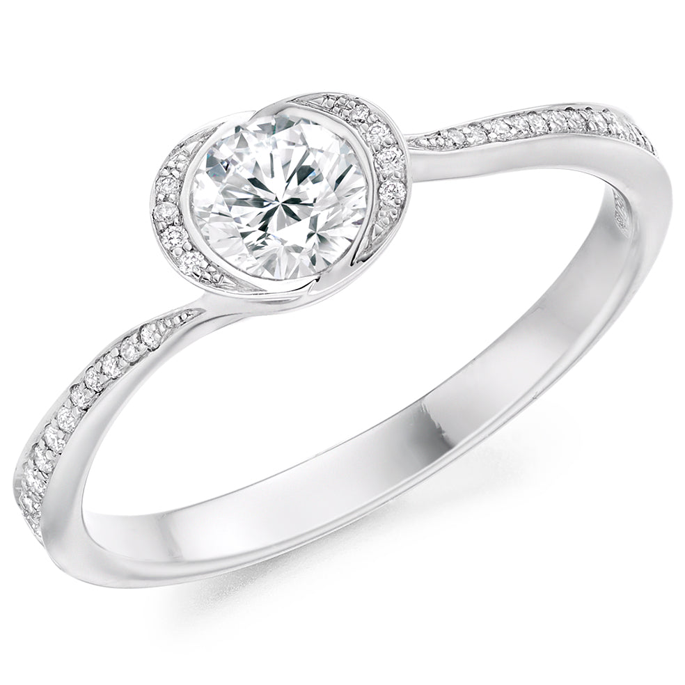 Halo with Diamond Set Shoulders Round Brilliant Engagement Ring, 0.33ct