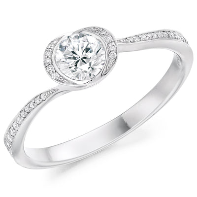 Halo with Diamond Set Shoulders Round Brilliant Engagement Ring, 0.33ct