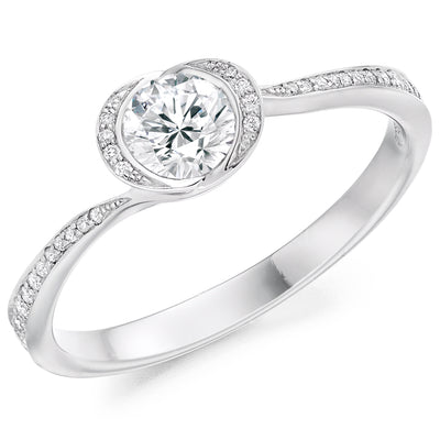 Halo with Diamond Set Shoulders Round Brilliant Engagement Ring, 0.50ct