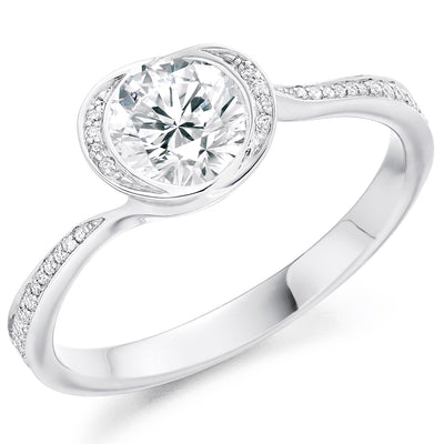 Halo with Diamond Set Shoulders Round Brilliant Engagement Ring, 0.75ct