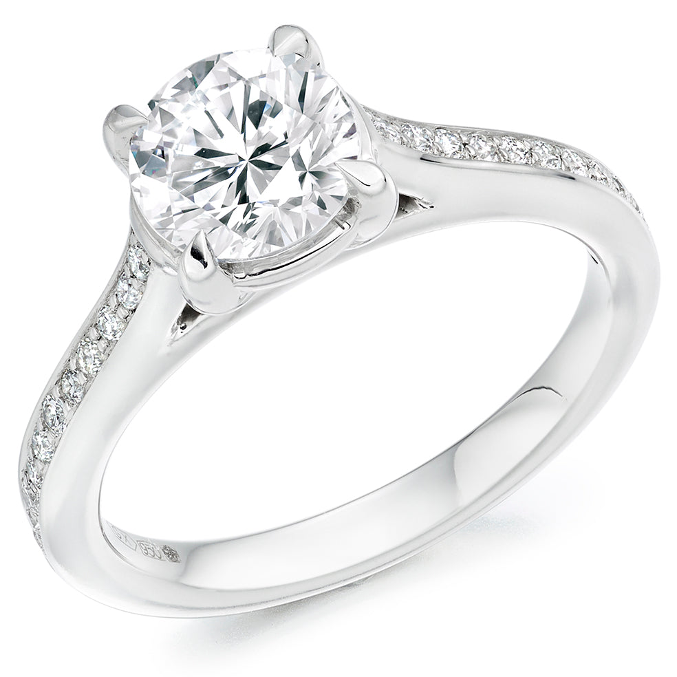 Solitaire with Diamond Set Shoulders Round Brilliant Engagement Ring, 1.40ct