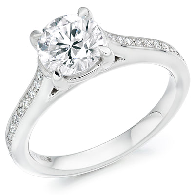 Solitaire with Diamond Set Shoulders Round Brilliant Engagement Ring, 1.40ct