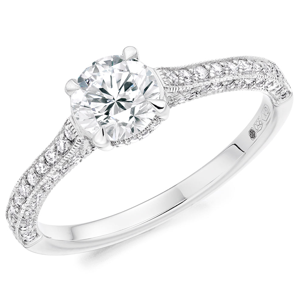 Solitaire with Diamond Set Shoulders Round Brilliant Engagement Ring, 0.75ct