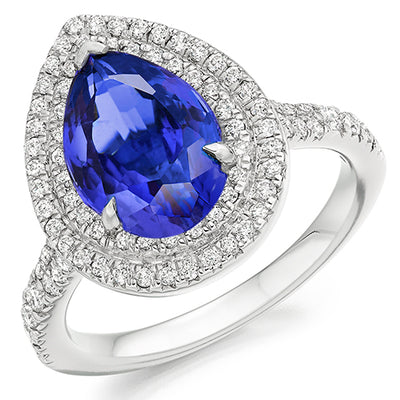 Double-Halo Cluster Tanzanite & Diamond Engagement Ring, 0.6ct