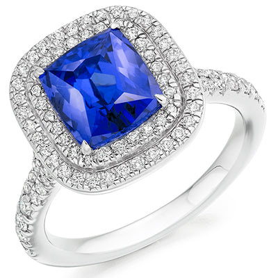 Double-Halo Cluster Tanzanite & Diamond Engagement Ring with Micro-Cla