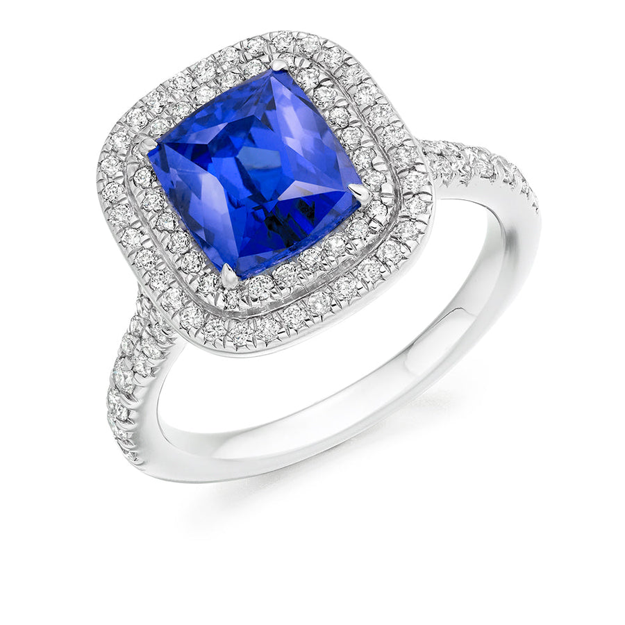 Double-Halo Cluster Tanzanite & Diamond Engagement Ring with Micro-Cla