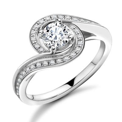 Halo with Diamond Set Shoulders Round Brilliant Engagement Ring, 0.50ct