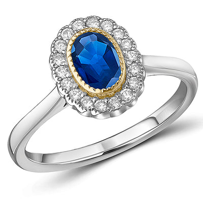 Milgrain Rubover Cluster Sapphire & Diamond Engagement Ring, 0.2ct