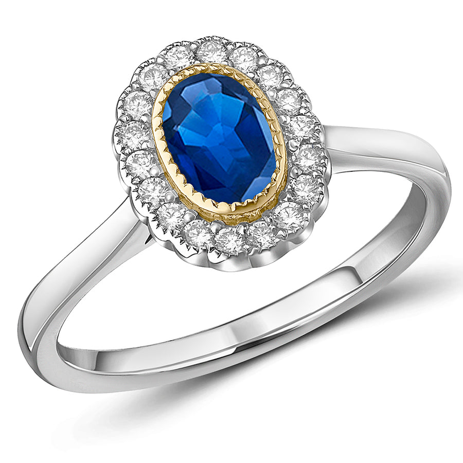 Milgrain Rubover Cluster Sapphire & Diamond Engagement Ring, 0.2ct