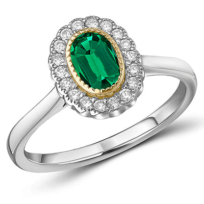 Milgrain Rubover Cluster Emerald & Diamond Engagement Ring, 0.2ct