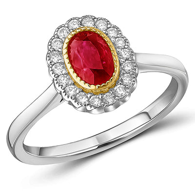 Milgrain Rubover Cluster Ruby & Diamond Engagement Ring, 0.2ct