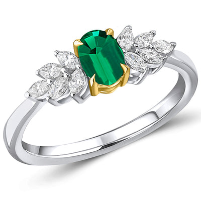 Cluster Halo Emerald & Diamond Engagement Ring, 0.25ct