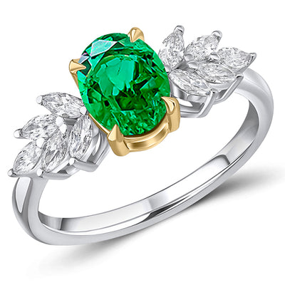 Cluster Halo Emerald & Diamond Engagement Ring C, 0.4ct