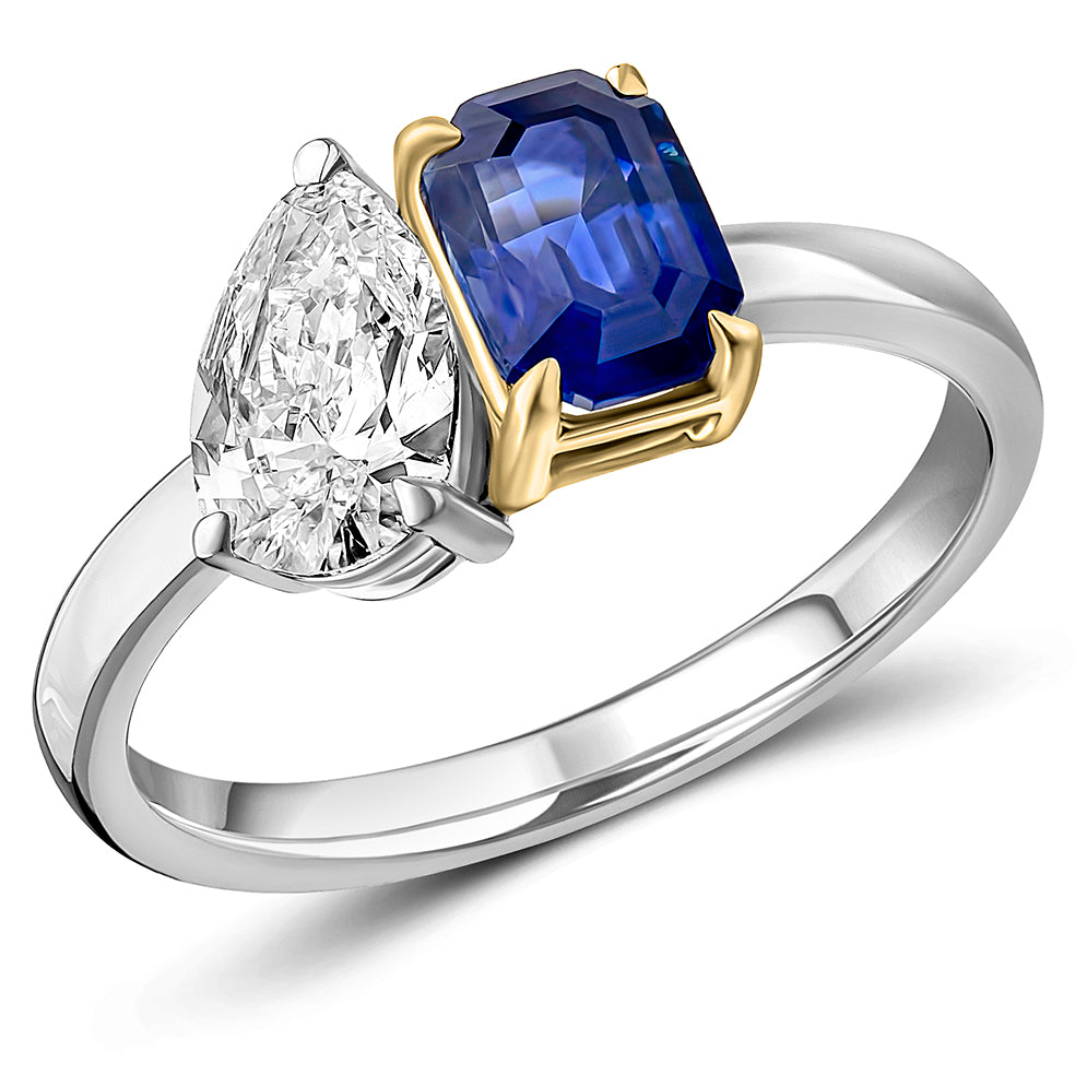 Toi et Moi Pear-Cut Sapphire & Diamond Ring, 0.75ct