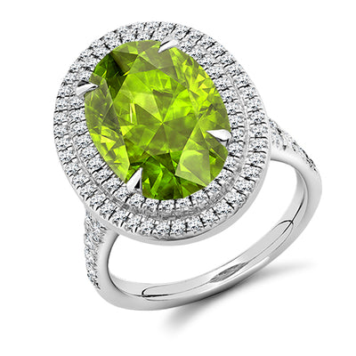 Cluster Halo Peridot & Diamond Engagement Ring, 0.6ct