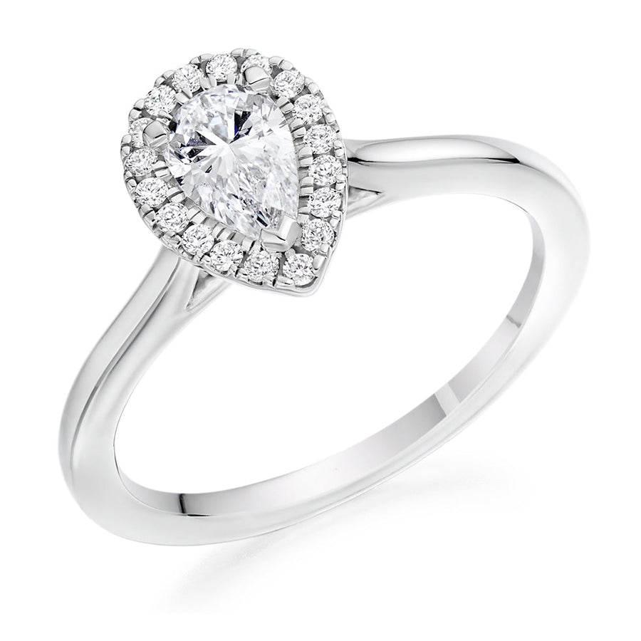 Halo with Plain Shoulders Pear Cut Engagement Ring