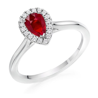 Plain-Shoulder Halo Ruby & Diamond Engagement Ring, 0.15ct