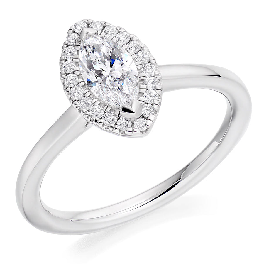 Plain-Band Halo Marquise Cut Engagement Ring