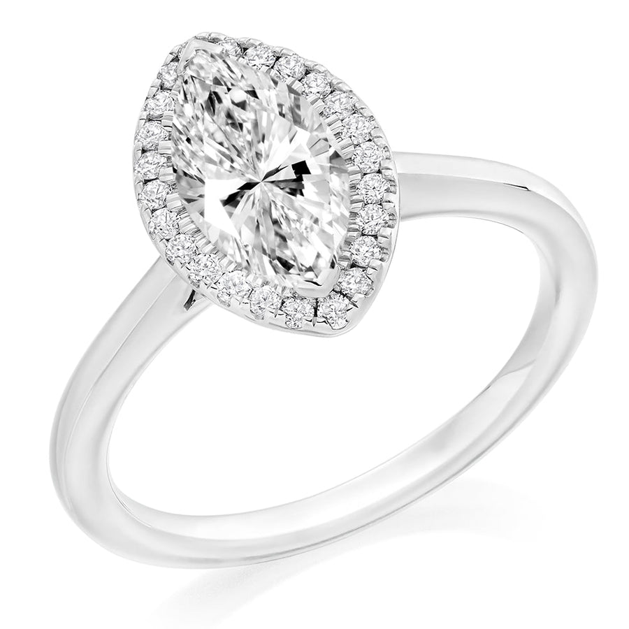 Clean-Shouldered Halo Marquise Cut Engagement Ring