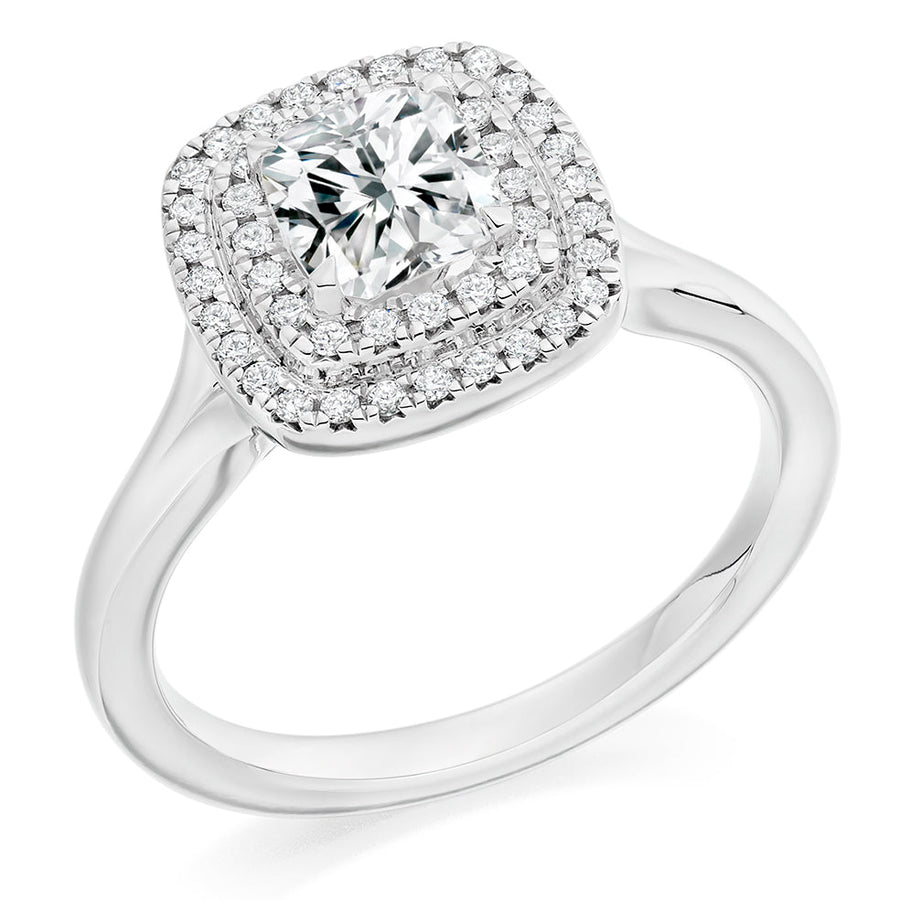 Split-Shoulder Halo Cushion Cut Engagement Ring, 1.0ct