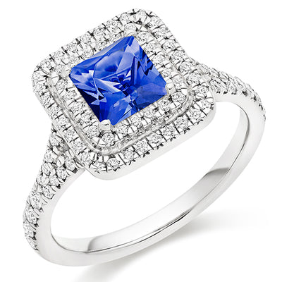 Double-Halo Cluster Tanzanite & Diamond Engagement Ring, 0.5ct