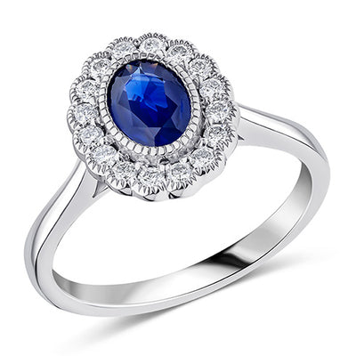 Milgrain Rubover Cluster Sapphire & Diamond Engagement Ring, 0.3ct