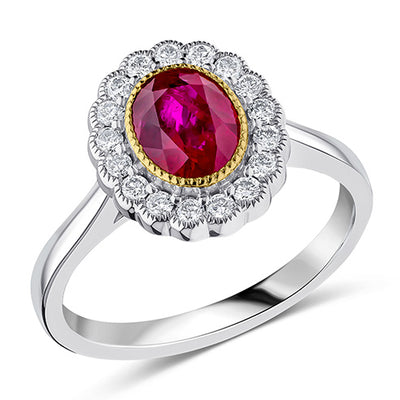 Milgrain Rubover Cluster Ruby & Diamond Engagement Ring, 0.3ct