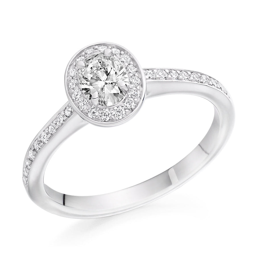 Pavé-Shoulder Halo Oval-Cut Engagement Ring, 0.25ct
