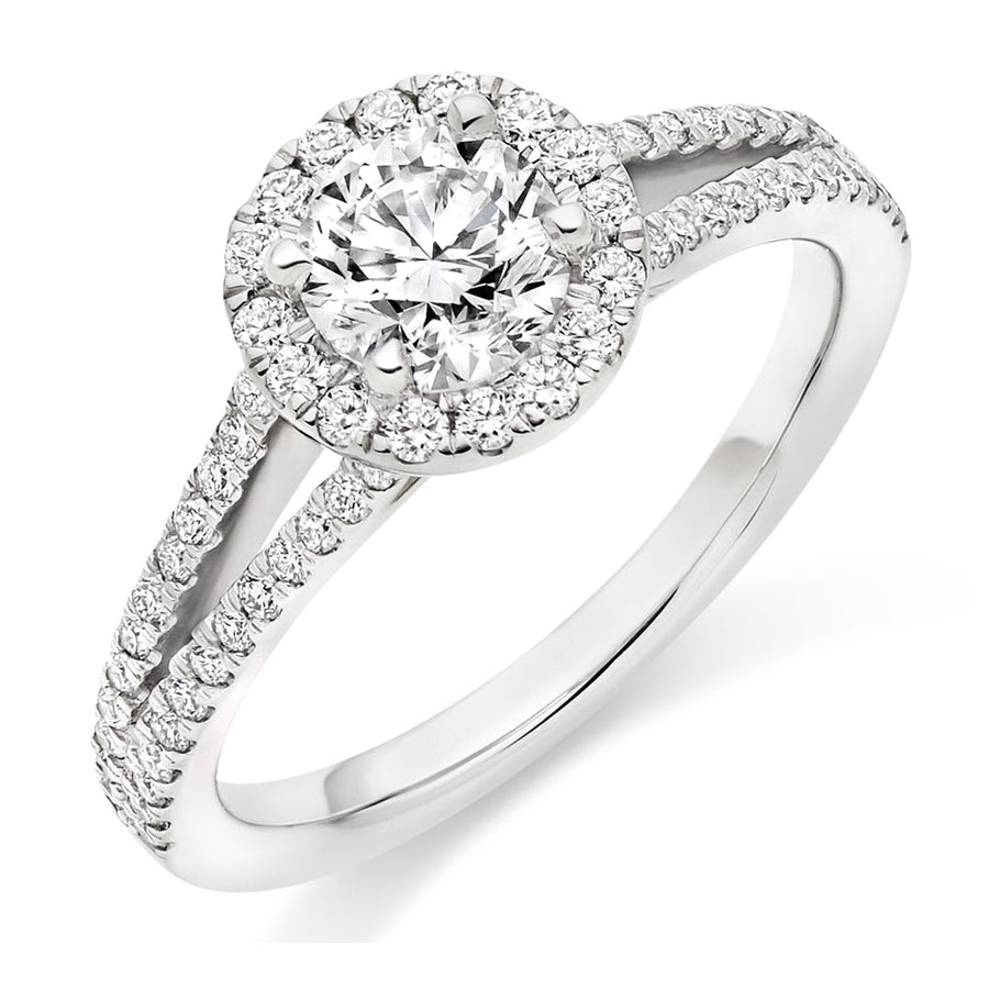 Halo with Split Shoulders Round Brilliant Engagement Ring, 0.75ct