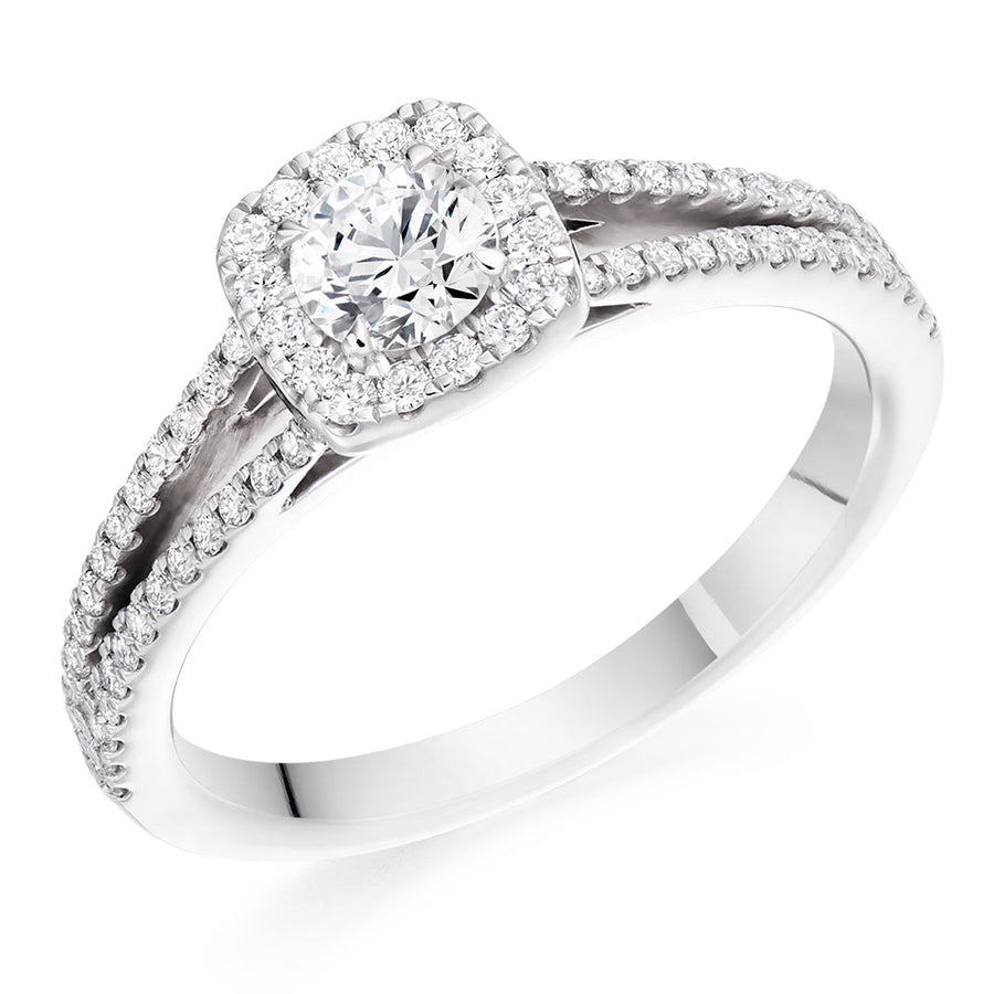 Halo with Split Shoulders Round Brilliant Engagement Ring 0.68ct