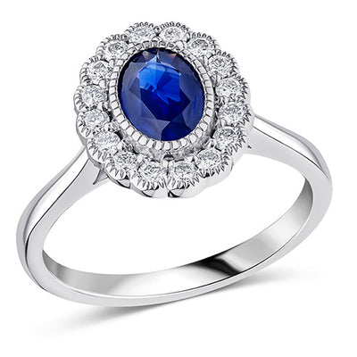 Milgrain Rubover Cluster Sapphire & Diamond Engagement Ring, 0.4ct