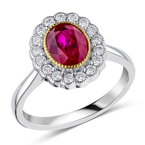 Milgrain Rubover Cluster Ruby & Diamond Engagement Ring, 0.4ct