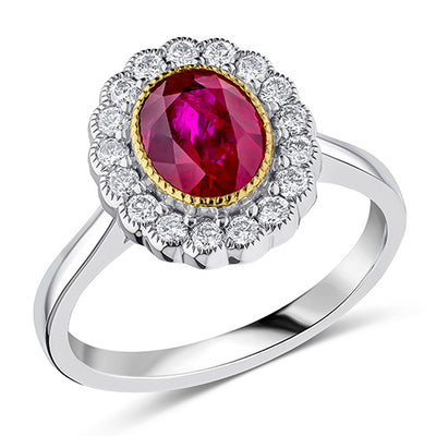 Milgrain Rubover Cluster Ruby & Diamond Engagement Ring, 0.4ct