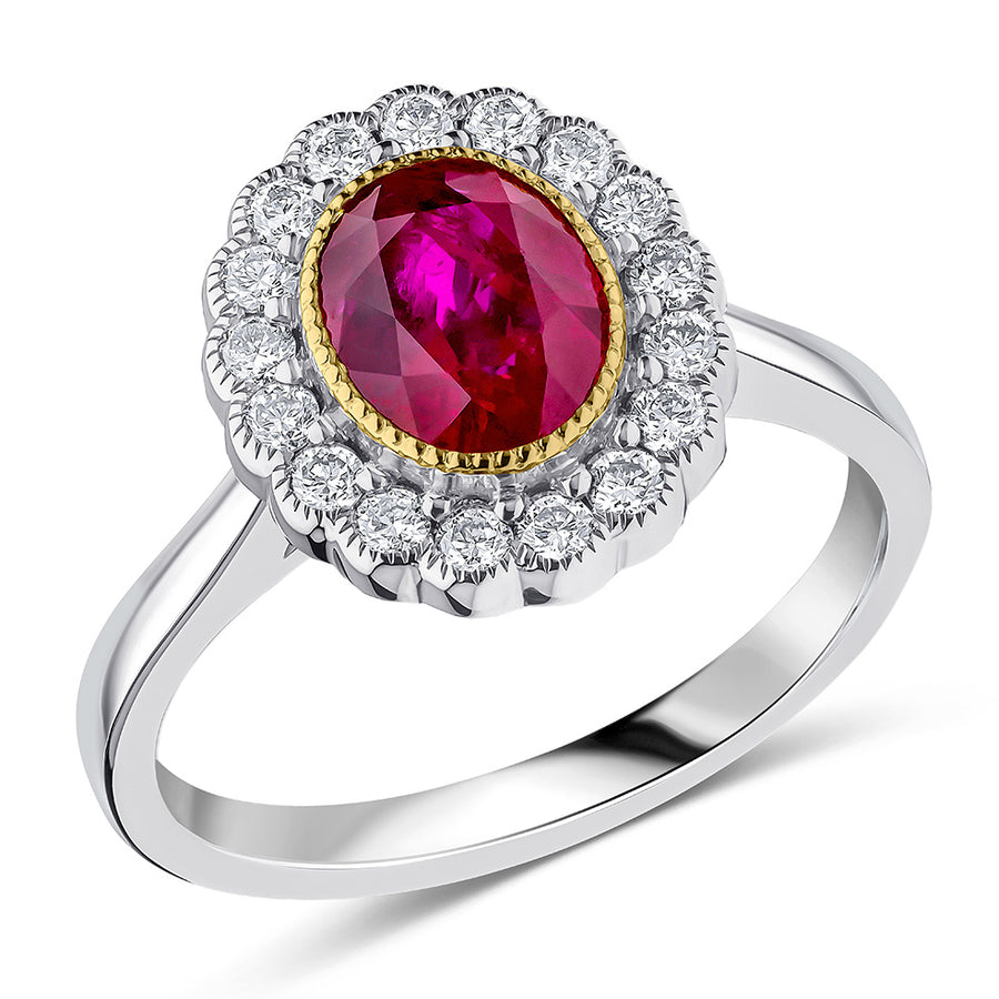 Milgrain Rubover Cluster Ruby & Diamond Engagement Ring, 0.4ct