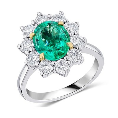 Cluster Halo Emerald & Diamond Engagement Ring, 1.5ct