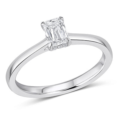 Hidden-Halo Solitaire Crisscut Emerald-Cut Engagement Ring, 0.5ct (ENG59825 SMT)