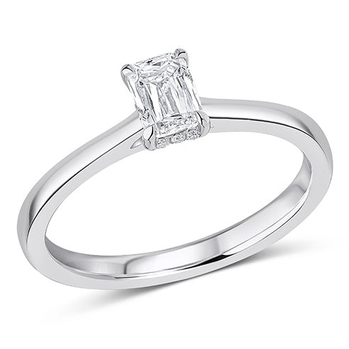 Hidden-Halo Solitaire Crisscut Emerald-Cut Engagement Ring, 0.5ct (ENG59825 SMT)