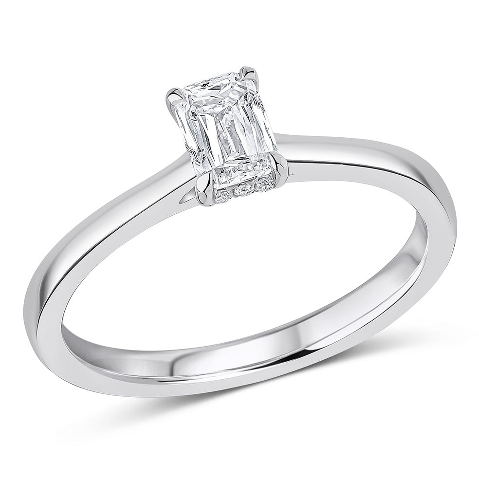 Hidden-Halo Solitaire Crisscut Emerald-Cut Engagement Ring, 0.5ct (ENG59825 SMT) in White Gold