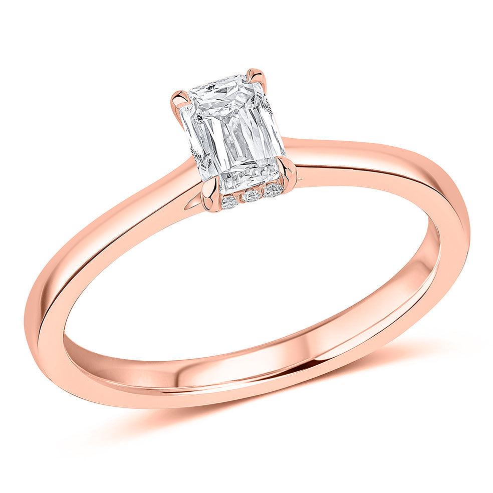 Hidden-Halo Solitaire Crisscut Emerald-Cut Engagement Ring, 0.5ct (ENG59825 SMT) in Rose Gold
