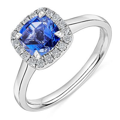 Cluster Halo Sapphire & Diamond Engagement Ring with Micro-Claw, 0.2ct