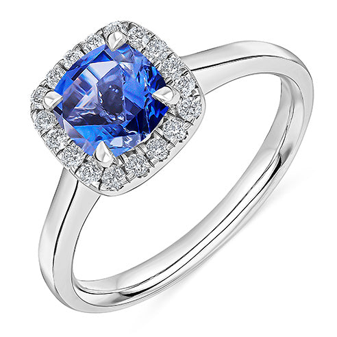 Cluster Halo Sapphire & Diamond Engagement Ring with Micro-Claw, 0.2ct
